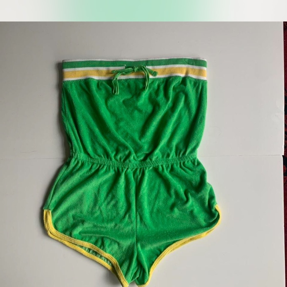 Vintage Y2K Juicy Couture Green and Yellow terry cloth Strapless Romper